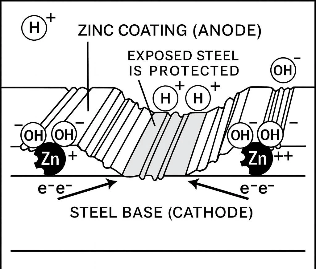 local cathodic protection of zinc layer